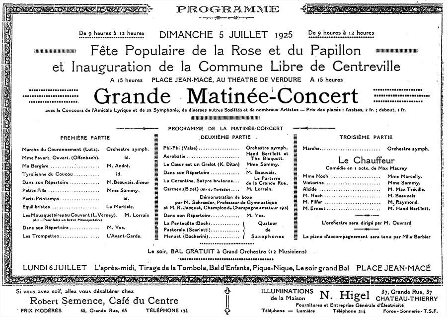 Programme de la fête de Centreville